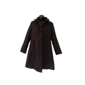 Women’s Black Medium Thick Polyester Overcoat Button Up With Pockets